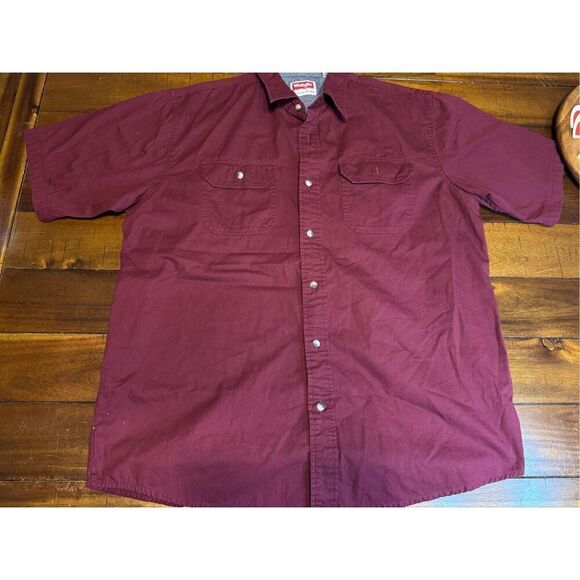 Wrangler Burgundy Mens Short Sleeve Button Up Size Large - Picture 1 of 7
